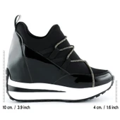 Erkan Saçmacı Mevira Plus Siyah Rugan Streç Gümüş Zincirli Gizli Dolgu Topuklu Günlük Ayakkabı thumbnail 2