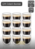 12’li Set Cappuccino Bardağı Latte Bardağı Çift Cidarlı Bardak Americano Bardağı 250 ml Kahve Bardak - 1