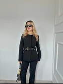 Kadın Gold Kemerli Ceket Pantolon Takım Siyah thumbnail 2