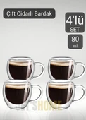4’lü Set Kulplu Espresso Bardağı Doppio Ristretto Bardağı Çift Cidarlı Türk Kahvesi Bardak 80 ml - 1