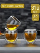 3’lü Set Espresso Bardağı  80 ml Kahve Bardağı Çift Cidarlı Bardak Viski Bardağı - 1