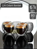 6’lı Set Espresso Bardağı  80 ml Kahve Bardağı Çift Cidarlı Bardak Viski Bardağı - 2