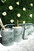4 Parça Mermer Desenli Beton Banyo Seti Sıvı Sabunluk Diş Fırçalık Yüzüklük Sunum Tepsisi - 1