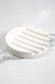 Mermer Desenli Yuvarlak Model Beton Katı Sabunluk Su Giderli 10 cm - 2