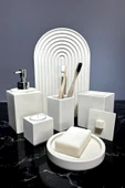 7 Parça Beton Banyo Seti Katı Sıvı Sabunluk Tepsi Diş Fırçalığı Mumluk Tütsülük Sunumluk - 1