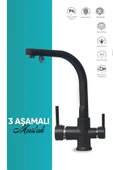 Su Arıtma Çıkışlı Siyah 3 Yollu Mutfak Musluk Bataryası - 1