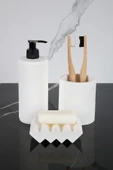 3 Parça Mermer Desenli Beton Banyo Seti Sıvı Sabunluk Diş Fırçalığı Katı Sabunluk - 1