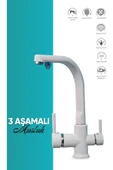 Su Arıtma Çıkışlı Beyaz 3 Yollu Mutfak Musluk Bataryası - 1