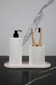 3 Parça Mermer Desenli Beton Banyo Seti Sıvı Sabunluk Diş Fırçalık Sunum Tepsisi thumbnail 1
