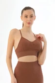 KAHVE MI Emay 3921 Soft Seamless Ripli Tayt Yoga Takımı - 3