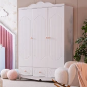 Gardırop, Flower 3 Kapaklı, Çekmeceli Dolap - Pembe thumbnail 1