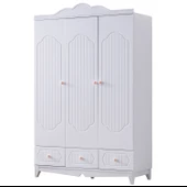 Gardırop, Flower 3 Kapaklı, Çekmeceli Dolap - Pembe thumbnail 2