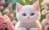 Beyaz Sevimli Kedi Desenli Duvar Kağıdı - 6