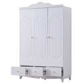 Gardırop, Flower 3 Kapaklı, Çekmeceli Dolap - Pembe thumbnail 3