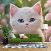 Beyaz Sevimli Kedi Desenli Duvar Kağıdı - 1