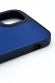 iPhone 13 Pro Uyumlu Deri Görünümlü Sert Kapak Kılıf Lacivert thumbnail 4