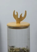 Boynuz Desenli Cam Kavanoz - Bambu Kapaklı Borosilikat Cam Kavanoz - 33 CM - Yuvarlak - 2