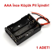 3lü AAA Pil Kutusu Yuvası İnce Küçük Tip 3 Tane 1.5V Pil DC 4.5V Plastik Pil Tutucu 14cm Kablo Oyuncak Araba Robot thumbnail 1