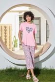 Aydoğan Kadın Azer YOU ARE ALWAYS Viskon Penye Pembe Kapri Takım 0292 - 1