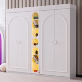 Gardırop, Dolunay 4 Kapaklı Dolap ve Ledli Kitaplık - Beyaz - 1