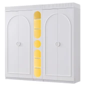 Gardırop, Dolunay 4 Kapaklı Dolap ve Ledli Kitaplık - Beyaz - 2