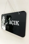 AÇIK/ KAPALI Kapı Tabelası - Kuaförler ve Güzellik Merkezleri için - Gümüş Aynalı Pleksi - 2