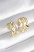 Pirinç Gold Renk Zirkon Taş Detay Zincir Model Kadın Küpe thumbnail 1
