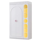 Gardırop, Dolunay 2 Kapaklı Dolap ve Ledli Kitaplık - Pembe - 2