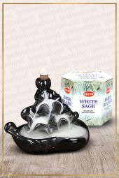 Geri Akışlı Şelale Temalı Siyah Tütsülük No:11 Ve White Sage Konik Tütsü 40 Adet - 2