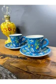 2 Adet Çini Desenli Kahve Fincanı Çini Lale Desenli Tabaklı Fincan Seti 4 Parça - 4