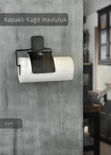 Kapaklı Kağıt Havluluk Paslanmaz Peçetelik Çelik Banyo Havluluk Düzenleyici Siyah thumbnail 1