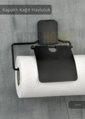 Kapaklı Kağıt Havluluk Paslanmaz Peçetelik Çelik Banyo Havluluk Düzenleyici Siyah thumbnail 2