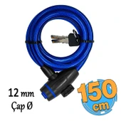 Bisiklet Halat Zincir Kilit 150 cm Motosiklet Çelik Kilit Çap 12 mm Ø  Hırsız Önleme Güvenlik 1 Adet thumbnail 1