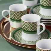 GÜRAL PORSELEN Camelia 12 Parça 6 Kişilik Bone Türk Kahvesi Fincan Takımı - 2351 - 2