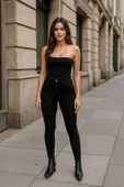 Kadın Yüksek Bel Dar Paça Skinny Fit Antrasit Jean Pantolon - 1