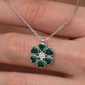Gümüş Yeşil Kalpli Çiçek Kadın Kolye SL10616 thumbnail 6