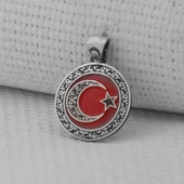 Gravür İşlemeli 925 Ayar Gümüş Küçük Boy Ay Yıldız Kolye Ucu thumbnail 1