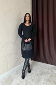 Siyah Kemerli Triko Elbise - 1
