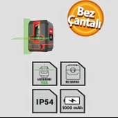 Rodex 2 Çizgili Lazer Terazi Yeşil Çizgi Lazeri Hizalama Tek ve Birlikte Kullanım Çantalı - 4