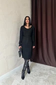Siyah Kemerli Triko Elbise - 3
