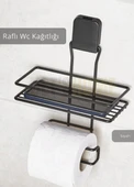 Paslanmaz Raflı Tuvalet Kağıdı Askılığı Wc Kağıtlık Tutucu Siyah - 2