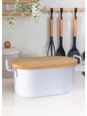 THE MİA STRİPE AHŞAP KAPAKLI EKMEK SAKLAMA KUTUSU BEYAZ 40*22*18 CM - 2