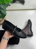 Günlük Siyah Kadın Babet Oval Burun İnce Bant Tokalı Kemer Ortopedik Ev İş Ofis Hafif Ayakkabı 113 - 1