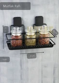 Mutfak Rafı Paslanmaz Banyo Rafı Yapışkanlı Baharatlık Tek Katlı Köşelik Şampuanlık Siyah 12x31x13 thumbnail 2