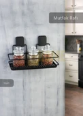 Mutfak Rafı Paslanmaz Banyo Rafı Yapışkanlı Baharatlık Tek Katlı Köşelik Şampuanlık Siyah 12x31x13 thumbnail 1