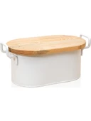 THE MİA STRİPE AHŞAP KAPAKLI EKMEK SAKLAMA KUTUSU BEYAZ 40*22*18 CM - 1