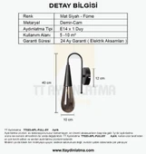 TT Aydınlatma TT023-APL-FULLSY  Damla Modeli Full Siyah Tekli Aplik - 4