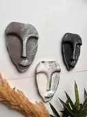 El Yapımı Taş Heykel Soyut Yüz Maske 3'li Set, Modern beton, eskitme taş görünümlü duvar dekor - 2