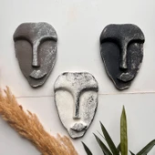 El Yapımı Taş Heykel Soyut Yüz Maske 3'li Set, Modern beton, eskitme taş görünümlü duvar dekor - 1