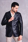 NYC GİYİM TEKSTİL Hakiki Deri Blazer Klasik Ceket Punto Dikişli - 7